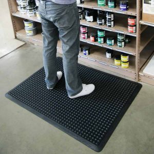 "Bubble-Top" Anti-Fatigue Mat: The surface of this cushion mat features protruding soft circular "bubbles" that help provide an enhanced degree of comfort for the feet standing on top of it.