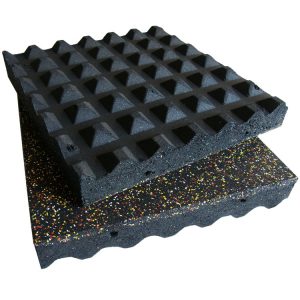Rubber playground tiles should be at least 1-inch thick for efficient padding and protection. Some rubber playground tiles are as thick as 3 inches thick.